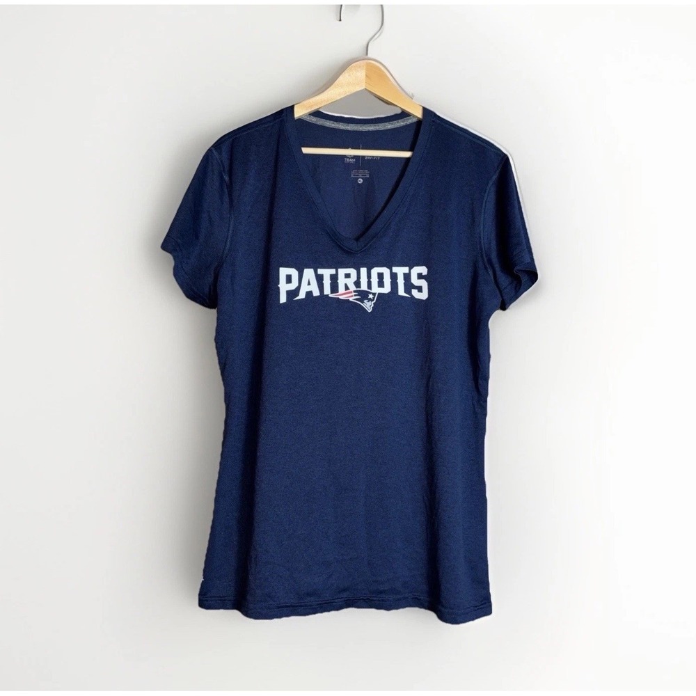 Nike Dri Fit New England Patriots Womens V-Neck Tee  XL Shirt Short Sleeve‎ Blue